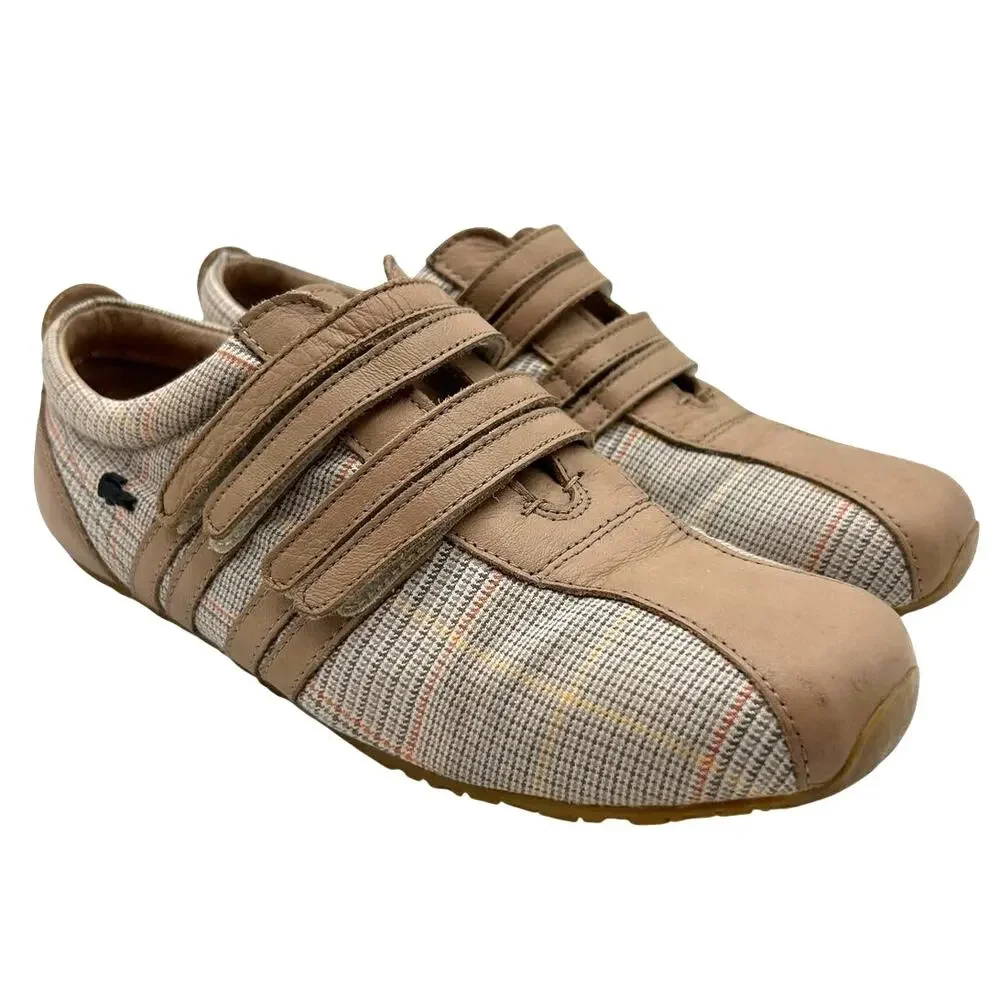 Lacoste Mystere Leather Sneakers Tan Plaid HoundstoothSize 7.5 EU 39 Preppy